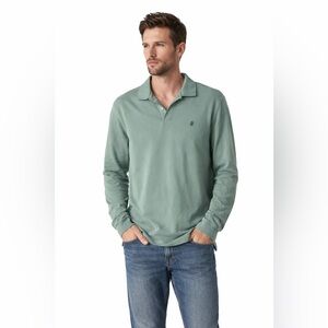 Izod Sage Green Long Sleeve Polo Shirt Men’s Collar 100% Cotton - Size L